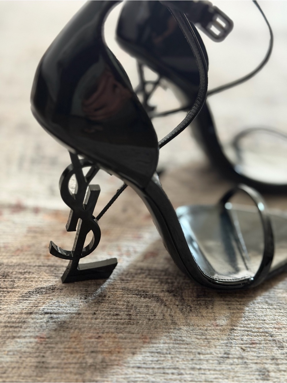 Saint Laurent Black Patent YSL Logo-Heel Sandals